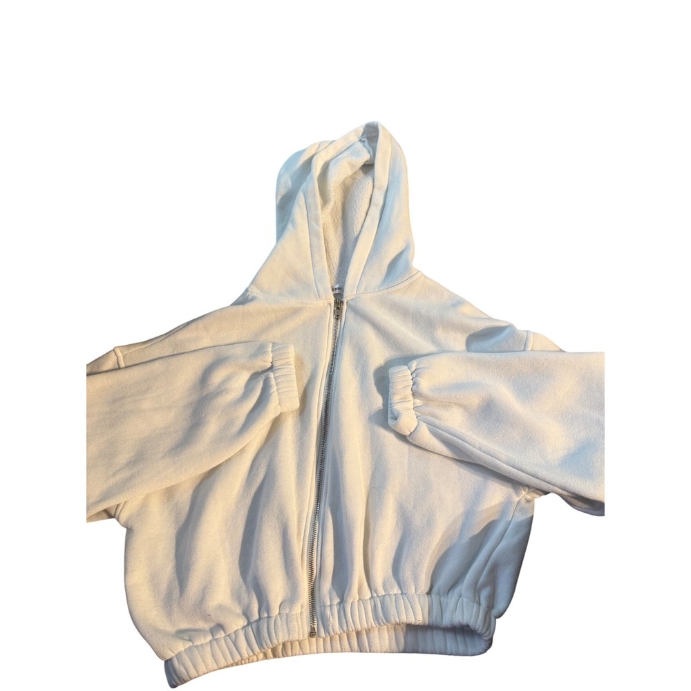 Fitz + Eddi White Cropped Zip Up Hoodie Sweatshirt Fleece Lined Mens Medium